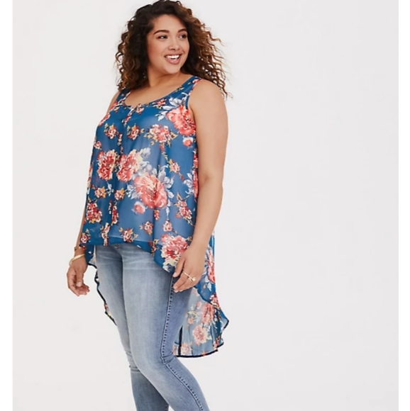 Torrid Sz 5 NWT BLUE FLORAL CHIFFON TANK - Picture 1 of 3